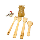 Kit Talher de Bambu Culinário Pau Suporte Utensílios Cozinha Natural Ecológico Conjunto