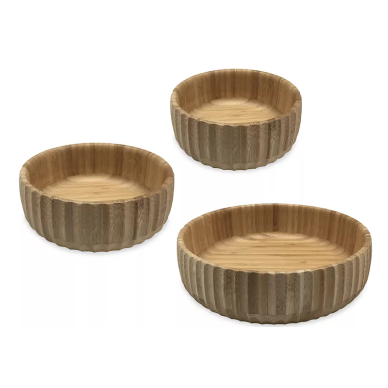 Bowl Canelado de Bambu Oikos - Kit com 3 pçs - Tigela, Saladeira, pote bambu