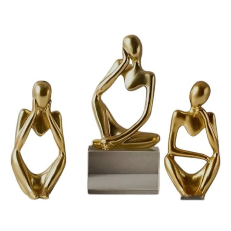 Kit com 3 estatuas pensador, decoração sala luxo