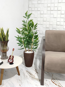 Bambu da Sorte Folha Grande Artificial com Vaso Decorativo e Pedras