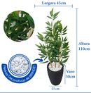 Bambu da Sorte Folha Grande Artificial com Vaso Decorativo e Pedras