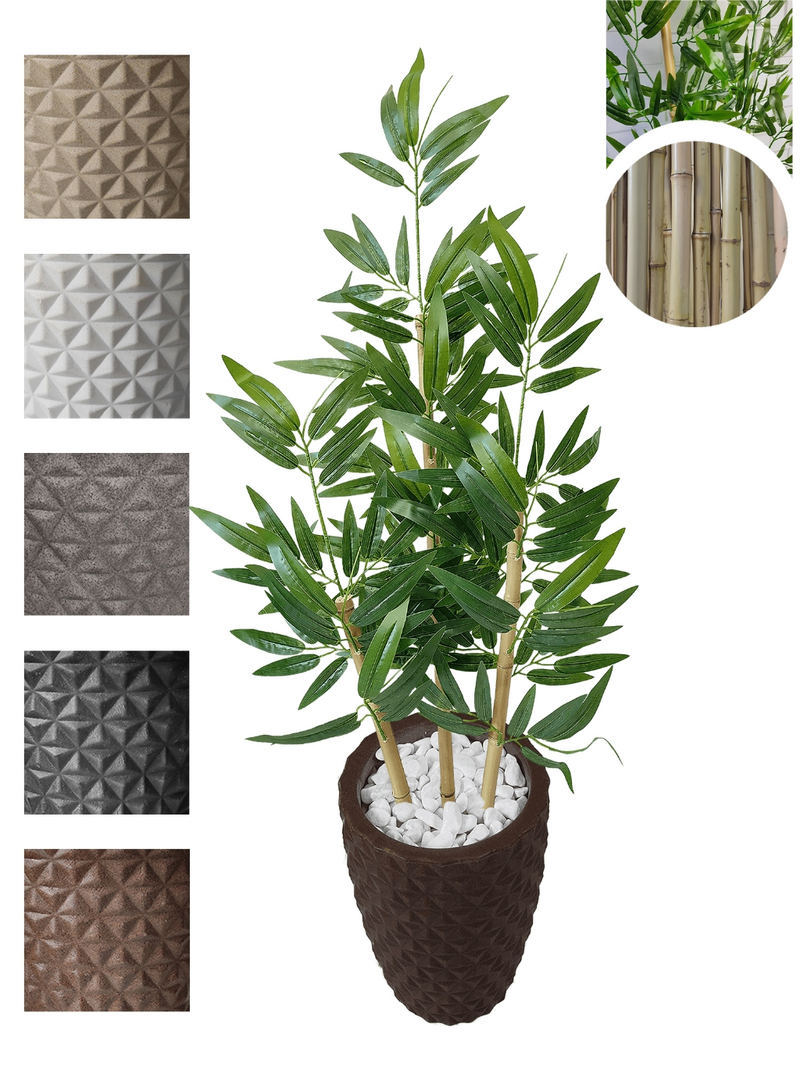 Bambu da Sorte Folha Grande Artificial com Vaso Decorativo e Pedras