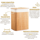 Cesto de Roupa Suja 72 LITROS Lavanderia Bambu c/ Tampa Retangular Forrado Quarto Banheiro Dobrável