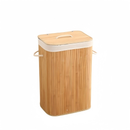 Cesto de Roupa Suja 72 LITROS Lavanderia Bambu c/ Tampa Retangular Forrado Quarto Banheiro Dobrável